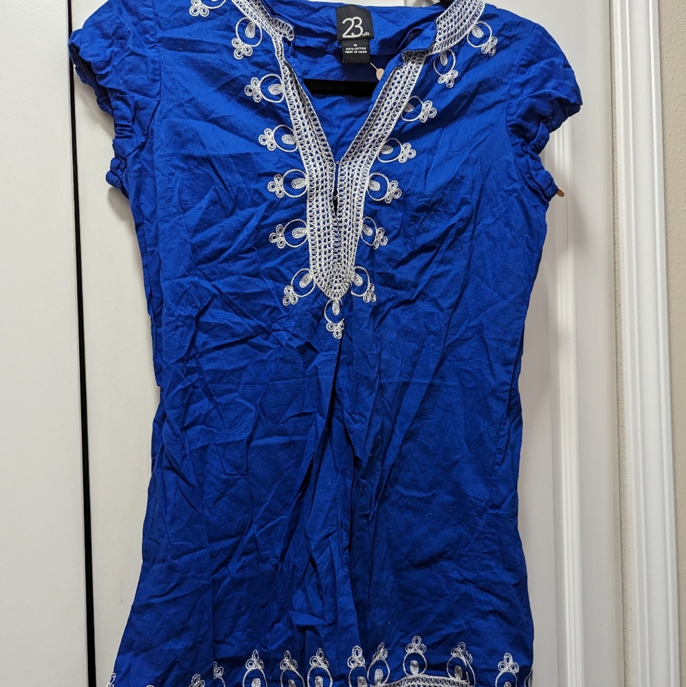 100% Cotton Bright Blue Tunic NWOT